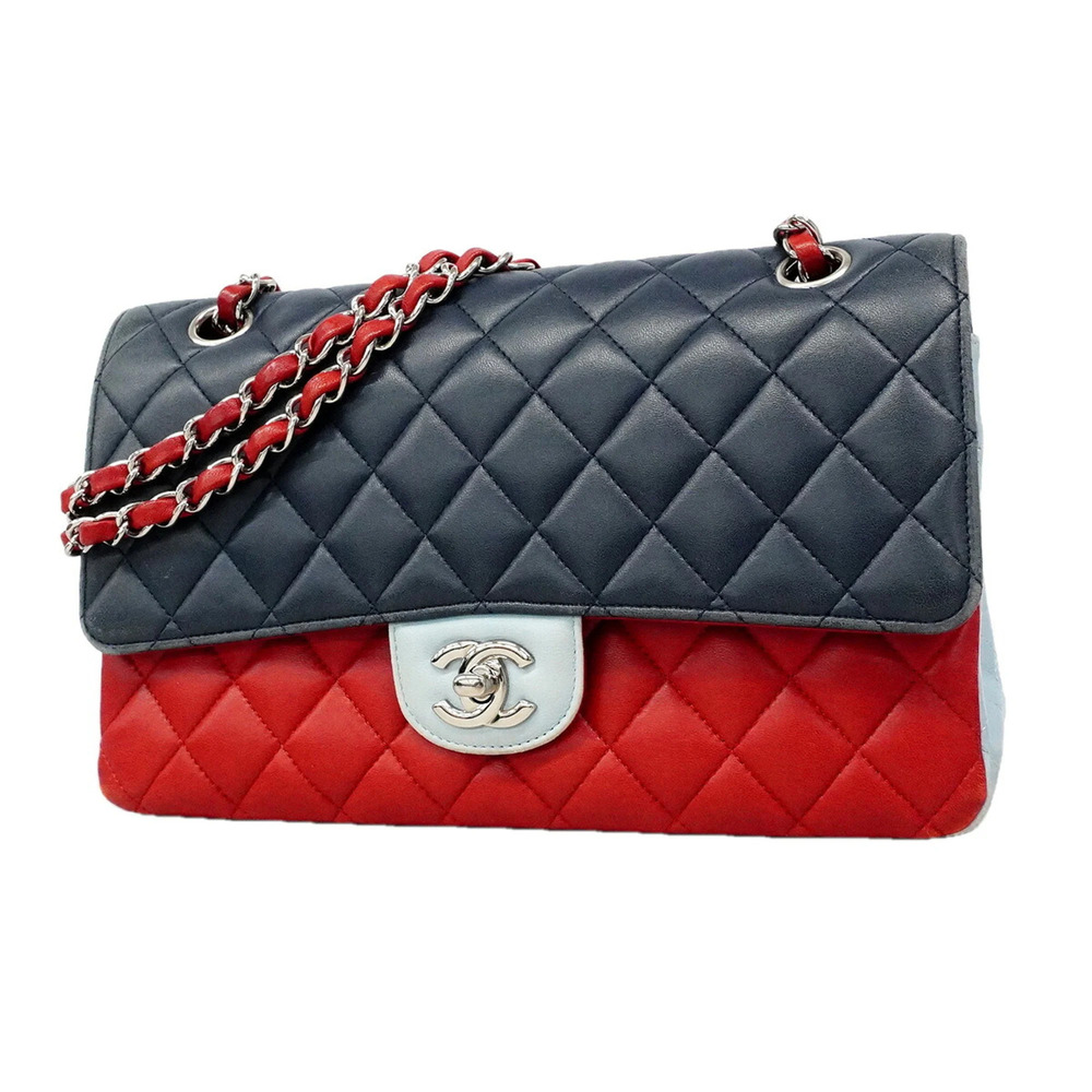 Chanel Matelassé Shoulder Bag, Double Flap, Chain, Lambskin, Navy Blue, Red, ...
